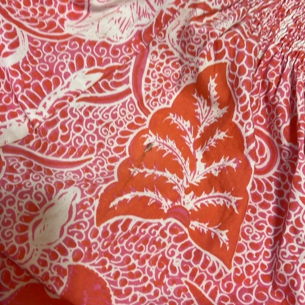 Fragonard Parfumeur One Size Caftan Tropical Print Maxi Dress Coral Smock Waist - Picture 15 of 15